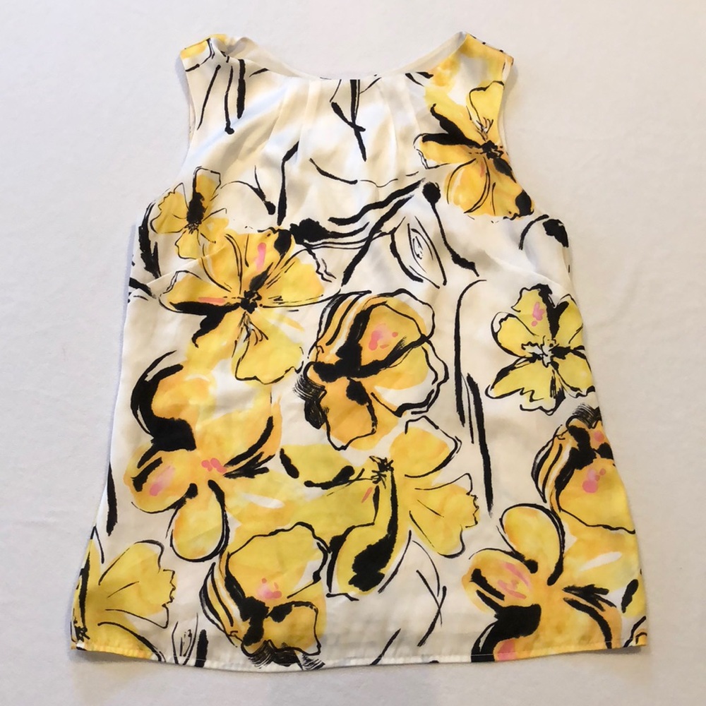 Yellow Floral Sleeveless Blouse Size Medium